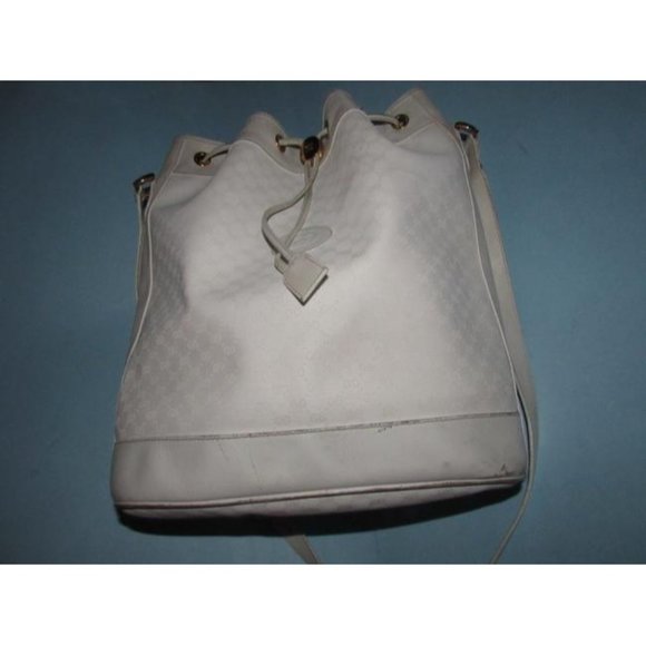 Gucci Cross Body Bucket Purse White Small G Logo Print Coated Canvas And Leather - Picture 4 of 12